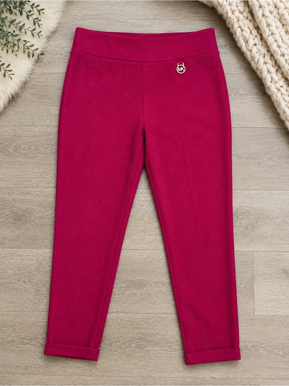 Michael Michael Kors Textured Jacquard Ankle Pants – Red – Size Medium